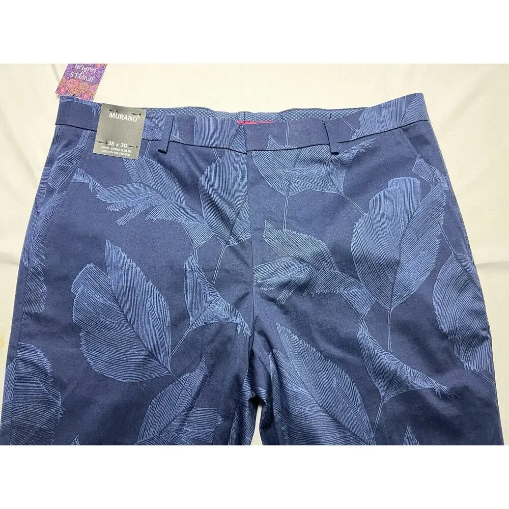 NWT Murano Men's Evan Extra Slim Fit Navy Blue Leaf Print Pants - Size 38x28.5* - Picture 3 of 8